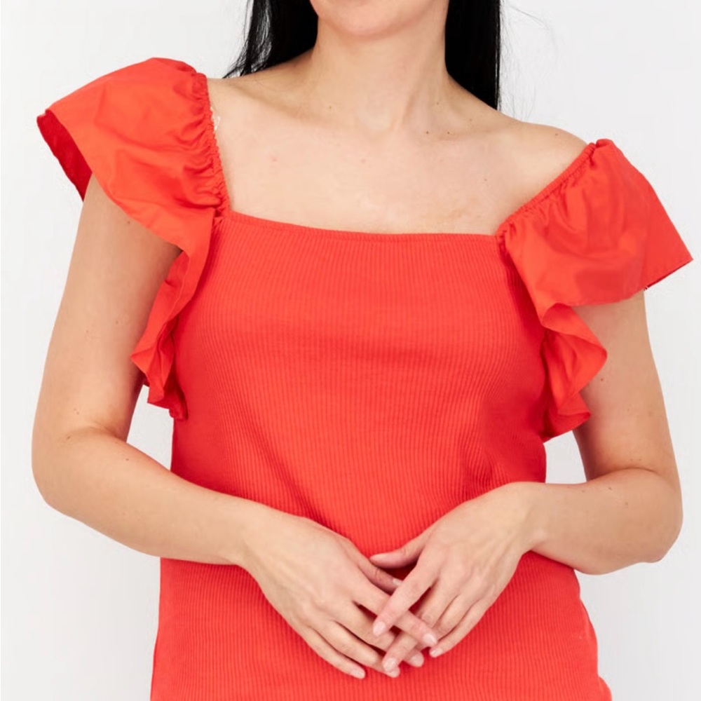 A New Day Red Ruffled Cap Sleeve Blouse Top Size XL